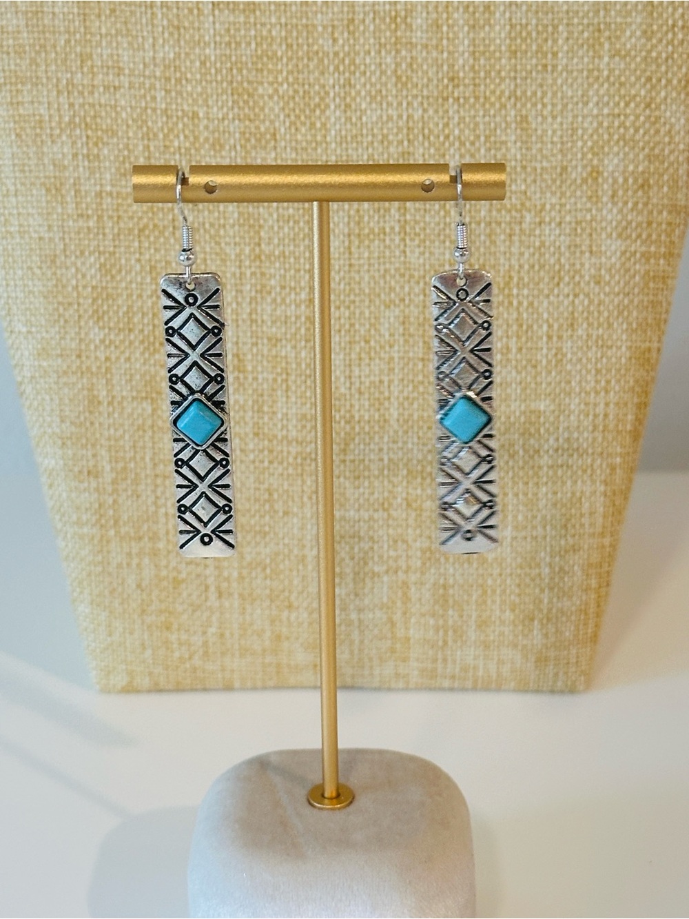 Fashion Jewelry Silver-Tone Earrings with Turquoise Accents